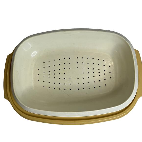 Vintage Tupperware #1273 3pc Microwave Vegetable Rice Steamer Harvest Gold - Picture 4 of 9
